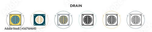 Drain icon in filled, thin line, outline and stroke style. Vector illustration of two colored and black drain vector icons designs can be used for mobile, ui, web