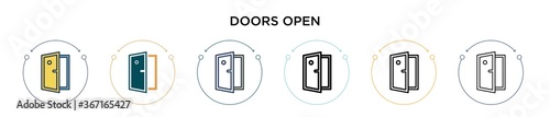 Doors open icon in filled, thin line, outline and stroke style. Vector illustration of two colored and black doors open vector icons designs can be used for mobile, ui, web