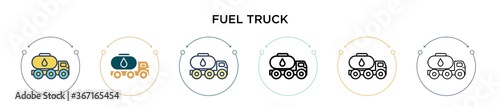 Fuel truck icon in filled, thin line, outline and stroke style. Vector illustration of two colored and black fuel truck vector icons designs can be used for mobile, ui, web
