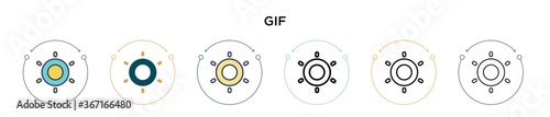 Gif icon in filled, thin line, outline and stroke style. Vector illustration of two colored and black gif vector icons designs can be used for mobile, ui, web