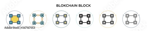 Blokchain block icon in filled, thin line, outline and stroke style. Vector illustration of two colored and black blokchain block vector icons designs can be used for mobile, ui, web