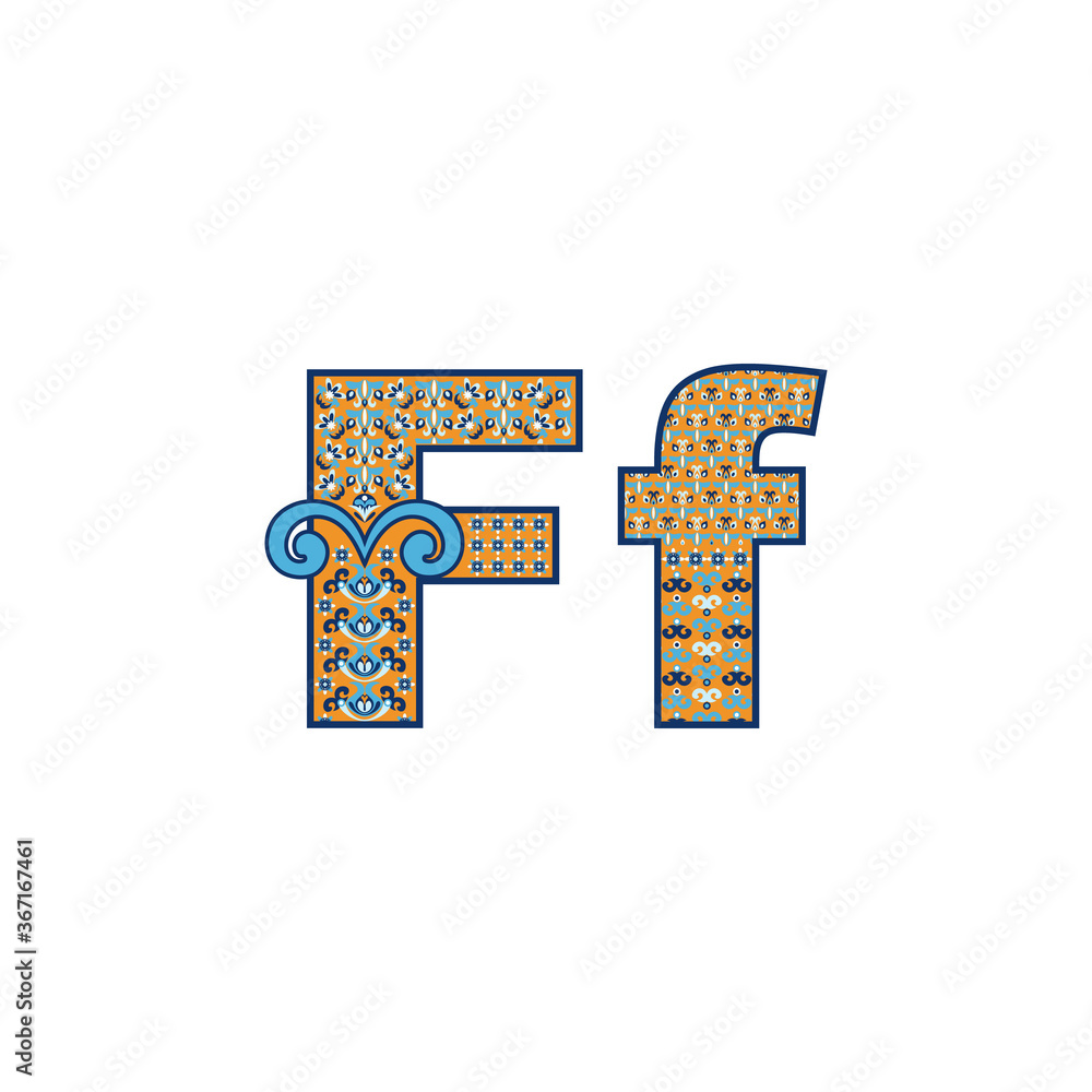 Fototapeta premium Vector abstract letter F with ornamental pattern. Cartoon signs