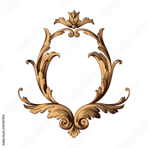 Vintage Ornament Element in baroque style with filigree and floral engrave the best situated for create frame, border, banner. It's hand drawn foliage swirl like victorian or damask design arabesque.