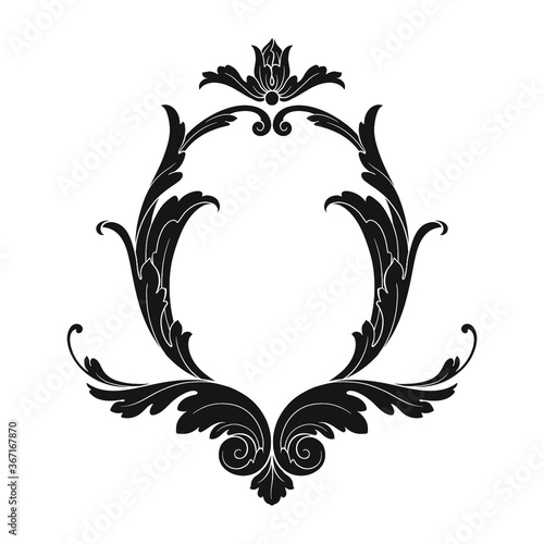 Vintage Ornament Element in baroque style with filigree and floral engrave the best situated for create frame, border, banner. It's hand drawn foliage swirl like victorian or damask design arabesque.