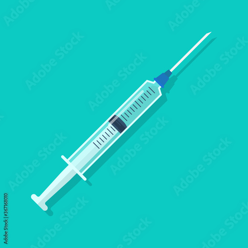Medical plastic syringe with needle for medical drug injection, vaccine for care and treatment.