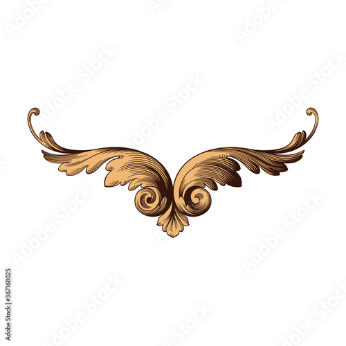 Vintage Ornament Element in baroque style with filigree and floral engrave the best situated for create frame, border, banner. It's hand drawn foliage swirl like victorian or damask design arabesque.