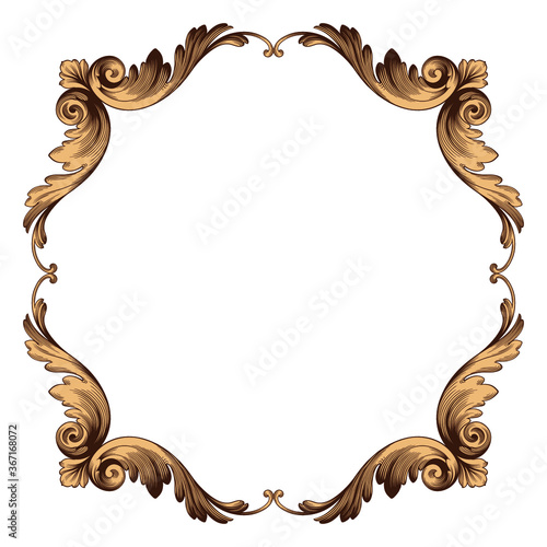 Vintage Ornament Element in baroque style with filigree and floral engrave the best situated for create frame, border, banner. It's hand drawn foliage swirl like victorian or damask design arabesque.