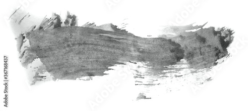 Abstract watercolor background hand-drawn on paper. Volumetric smoke elements. Neutral Gray color. For design, web, card, text, decoration, surfaces. © colorinem