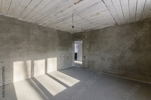 Russia, Moscow- February 10, 2020: interior rough repair for self-finishing. interior decoration, bare walls of the premises, stage of construction