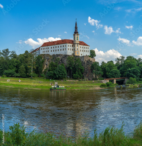 Decin. Czech Republic. View on the Tetschen Castle and Elbe river (Labe).