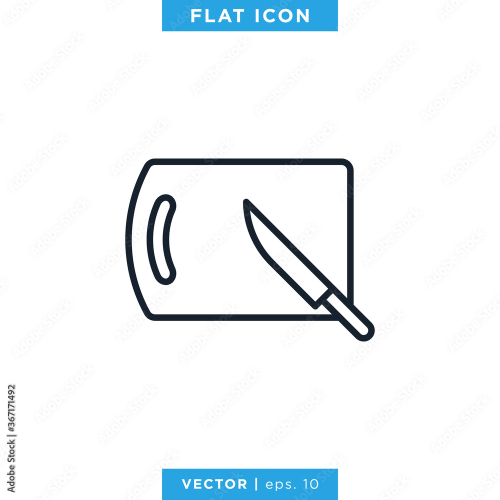 Cutting Board and Knife Icon Vector Design Template. Editable Stroke. Cutting Board and Knife Icon Vector Design Template. Editable Stroke.