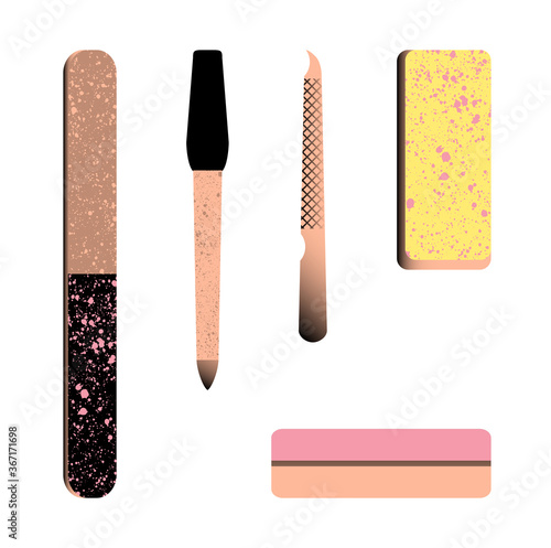 Set of manicure accessories and tools. Files and buff. Vector illustration.