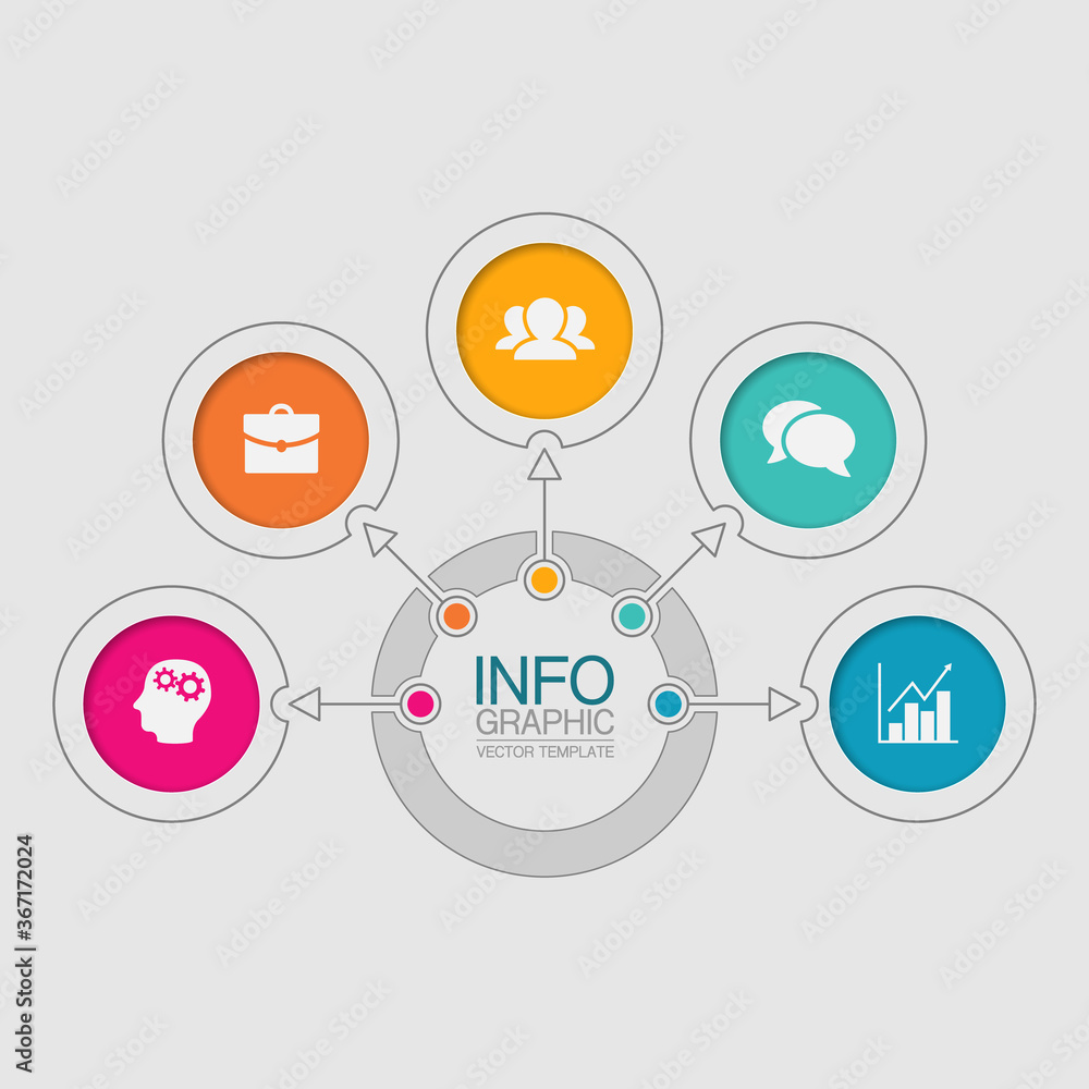 Vector infographic template, circle with 5 steps or options. Data presentation, business concept design for web, brochure, diagram. Vector infographic template, circle with 5 steps or options. Data presentation, business concept design for web, brochure, diagram.