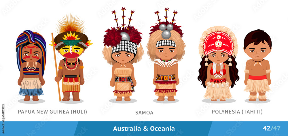 Vecteur Stock Papua New Guinea, Huli tribe, Samoa, Polynesia, Tahiti