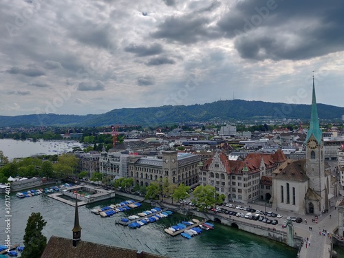 Beautiful view of the historic city center of Zurich from river Limmat, Zurich, Switzerland © apoorva