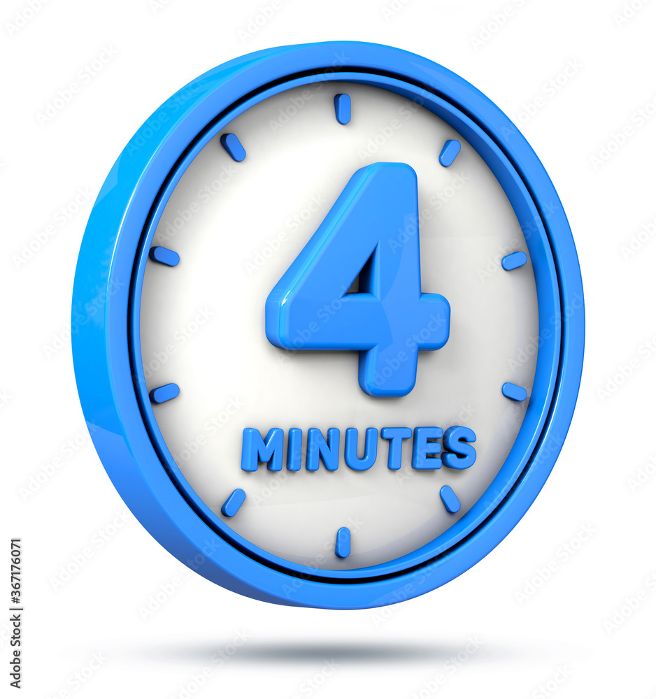 Blue 4 minutes on white background. 4 min logo. 3d illustration. Blue 4 minutes on white background. 4 min logo. 3d illustration.