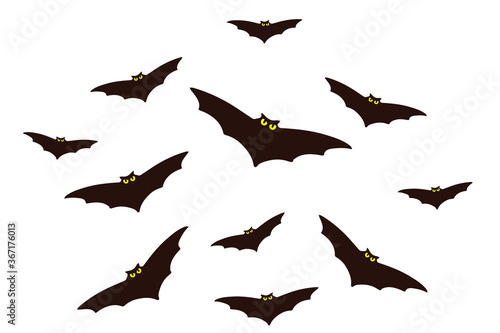 Bat flock vector isolated on the white background. Hand drawn illustration for print design, banner, logo, poster