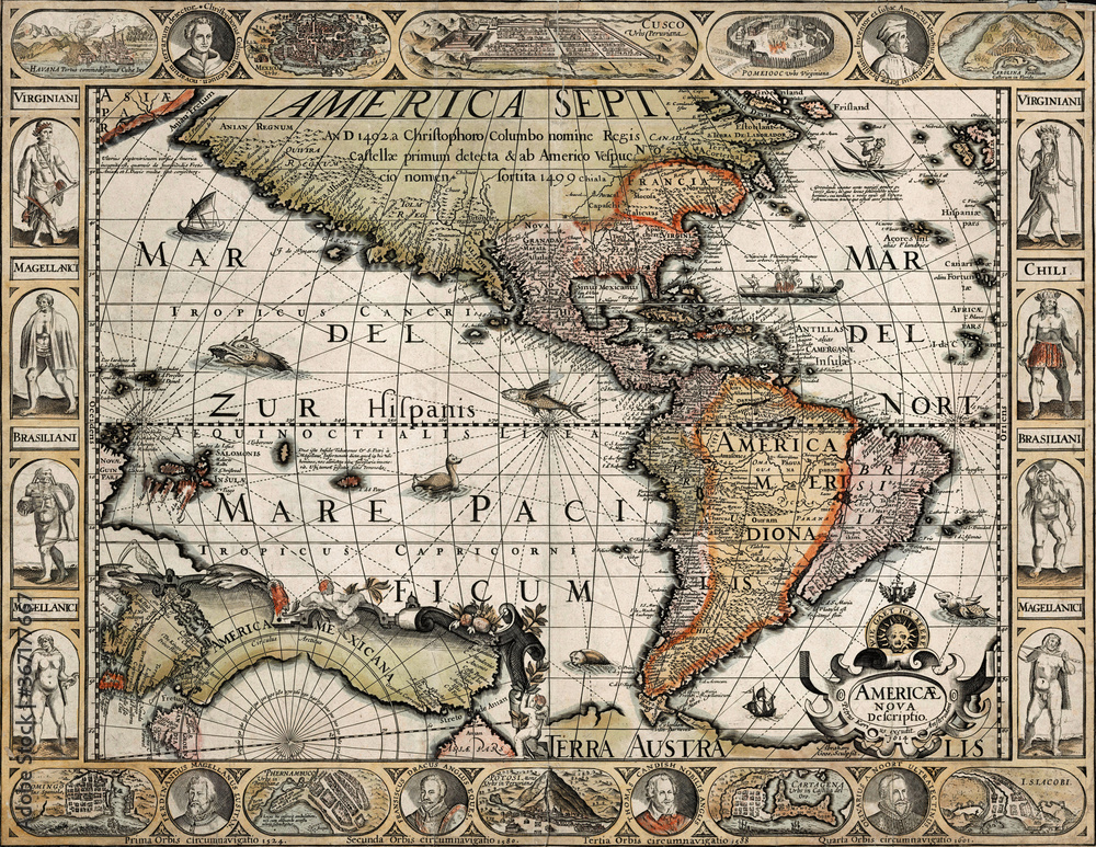 Fototapeta premium Mapa Ameryki 1614