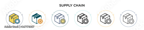 Supply chain icon in filled, thin line, outline and stroke style. Vector illustration of two colored and black supply chain vector icons designs can be used for mobile, ui, web