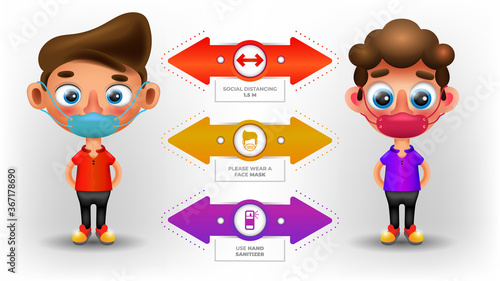 Characters with social distancing infographic