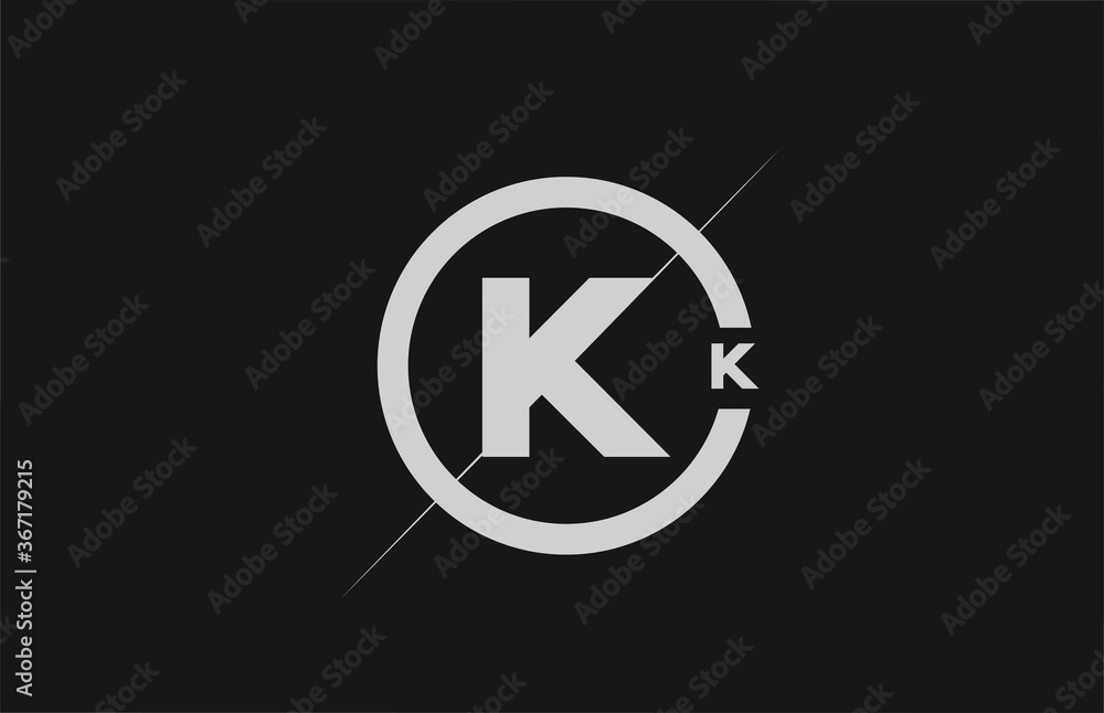 alphabet K letter logo icon. White black simple line and circle design for company identity alphabet K letter logo icon. White black simple line and circle design for company identity