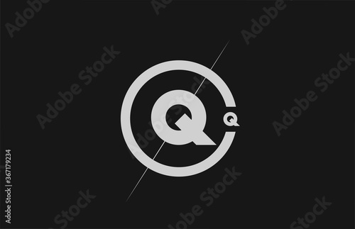 alphabet Q letter logo icon. White black simple line and circle design for company identity