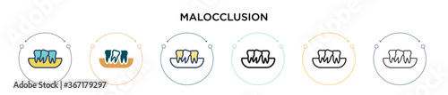 Malocclusion icon in filled, thin line, outline and stroke style. Vector illustration of two colored and black malocclusion vector icons designs can be used for mobile, ui, web