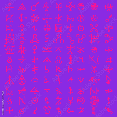 Screen with the code of alternative fiction, sci-fi alien computer symbols. Artificial intelligence language or Quantum computers. Non binary. Vector. 