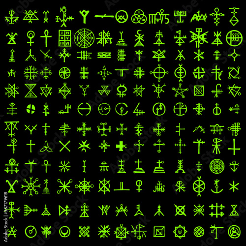 Alternative of digital green matrix and computer code symbols. Quantum computers and qubit,  hacker and crypto, steampunk, alien programming concept. Vector. 