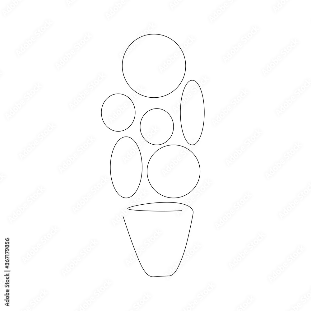 Plant in pot on table line drawing on white background. Vector illustration Plant in pot on table line drawing on white background. Vector illustration