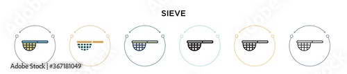 Sieve icon in filled, thin line, outline and stroke style. Vector illustration of two colored and black sieve vector icons designs can be used for mobile, ui, web