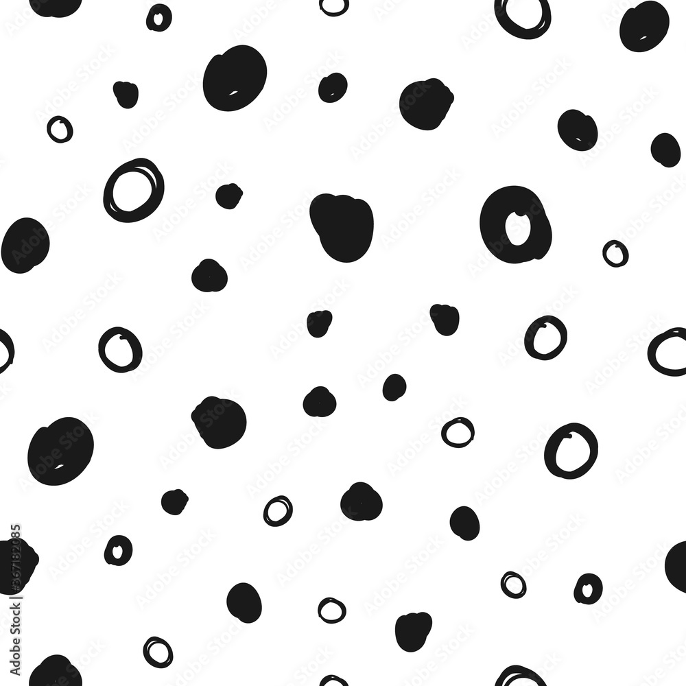 Hand drawn circles seamless pattern. Random dots loop texture background.