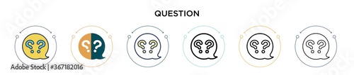 Question icon in filled, thin line, outline and stroke style. Vector illustration of two colored and black question vector icons designs can be used for mobile, ui, web