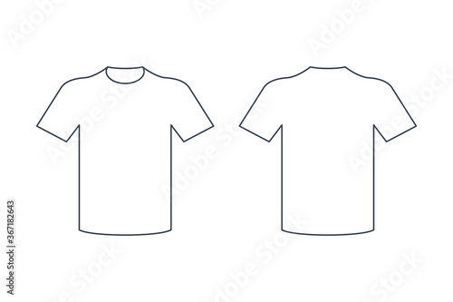 Set of T-Shirt Icons. Simple Line Shape of Front Side and Back Side T-shirts isolated on White Background. Flat Vector Icon Design Template Elements