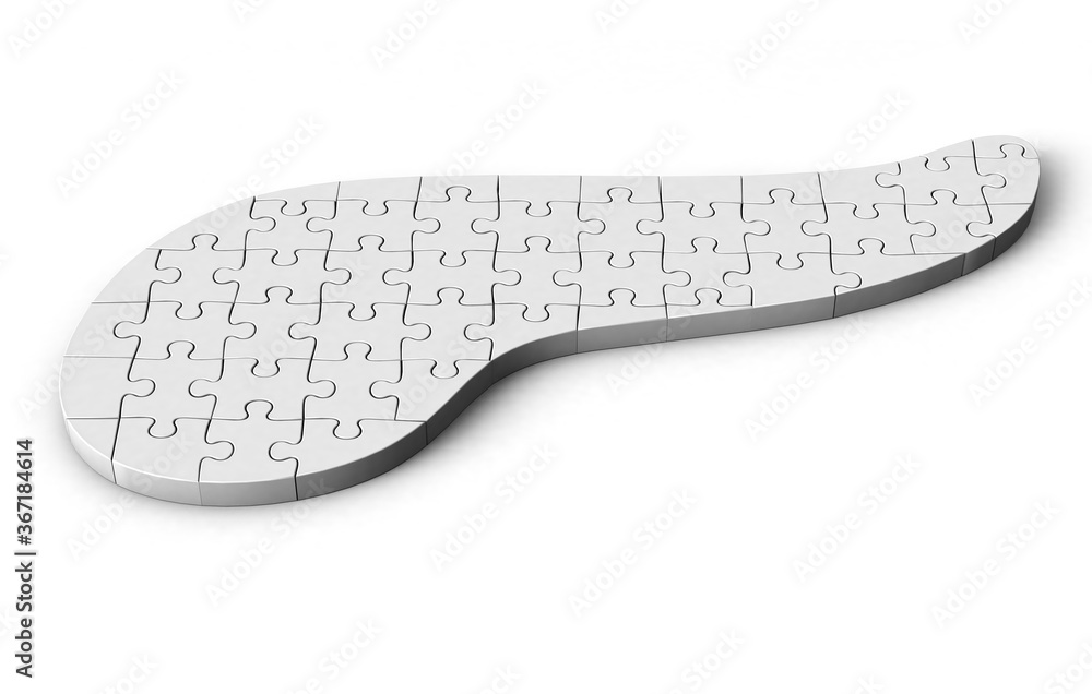 Puzzle pieces in shape of pancreas. Pancreas shaped jigsaw 3d illustration isolated on white background. Puzzle pieces in shape of pancreas. Pancreas shaped jigsaw 3d illustration isolated on white background.