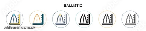 Ballistic icon in filled, thin line, outline and stroke style. Vector illustration of two colored and black ballistic vector icons designs can be used for mobile, ui, web