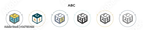 Abc icon in filled, thin line, outline and stroke style. Vector illustration of two colored and black abc vector icons designs can be used for mobile, ui, web