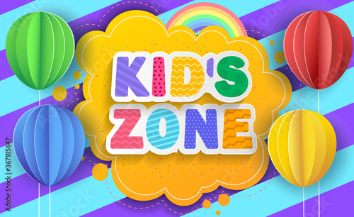 Kid's zone concept poster. Paper balloons. Vector kid's illustration