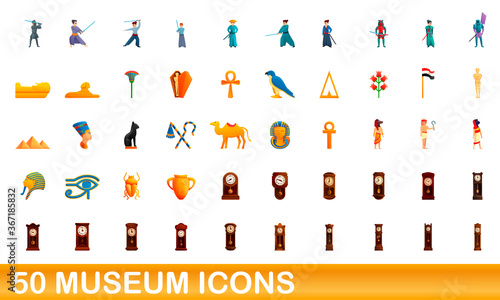 50 museum icons set. Cartoon illustration of 50 museum icons vector set isolated on white background