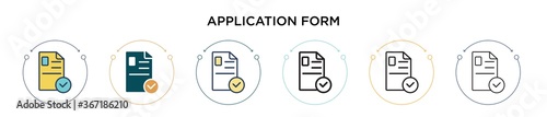 Application form icon in filled, thin line, outline and stroke style. Vector illustration of two colored and black application form vector icons designs can be used for mobile, ui, web