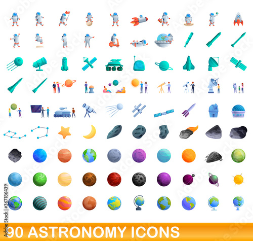 90 astronomy icons set. Cartoon illustration of 90 astronomy icons vector set isolated on white background