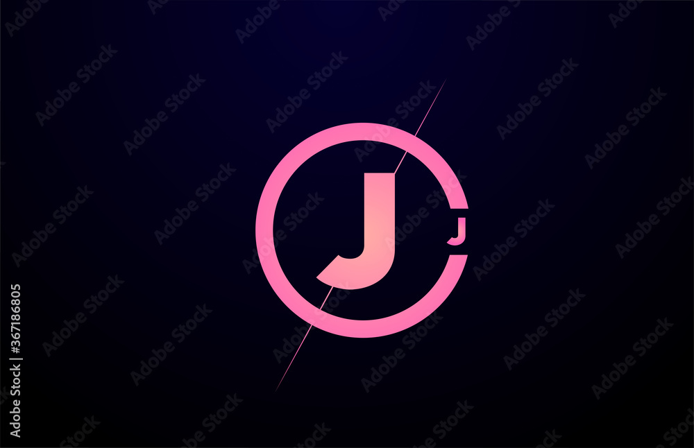 J alphabet letter logo icon. Black pink simple line and circle design for company identity J alphabet letter logo icon. Black pink simple line and circle design for company identity