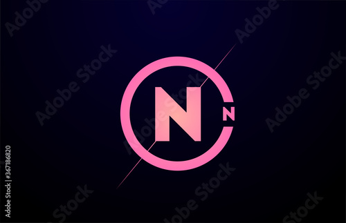 N alphabet letter logo icon. Black pink simple line and circle design for company identity