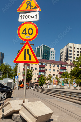 Repair of roads. Construction equipment in operation