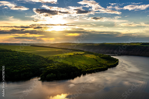 Beautiful evening over the canyon with the river. Europe trip in summer.