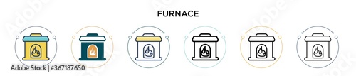 Furnace icon in filled, thin line, outline and stroke style. Vector illustration of two colored and black furnace vector icons designs can be used for mobile, ui, web