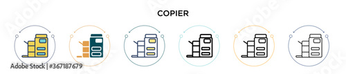Copier icon in filled, thin line, outline and stroke style. Vector illustration of two colored and black copier vector icons designs can be used for mobile, ui, web