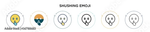 Shushing emoji icon in filled, thin line, outline and stroke style. Vector illustration of two colored and black shushing emoji vector icons designs can be used for mobile, ui, web