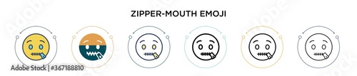 Zipper-mouth emoji icon in filled, thin line, outline and stroke style. Vector illustration of two colored and black zipper-mouth emoji vector icons designs can be used for mobile, ui, web