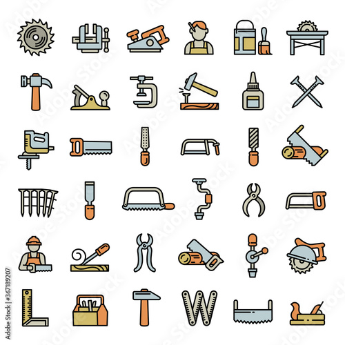 Carpenter icons set. Outline set of carpenter vector icons for web design isolated on white background